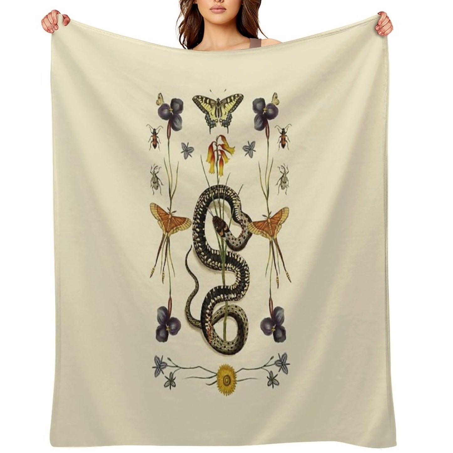 Snake, Swallowtail, & Wildflowers III Throw Blanket