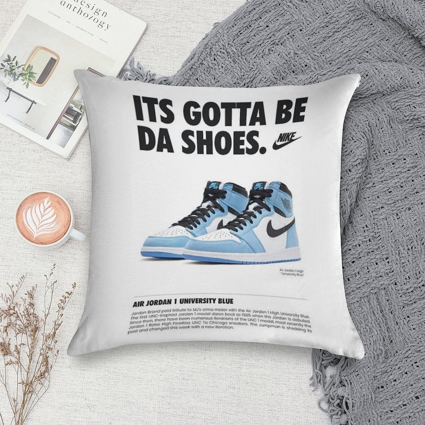 Poster Nike Air Jordan 1 University Blue Soft High-Density Material Throw Pillow