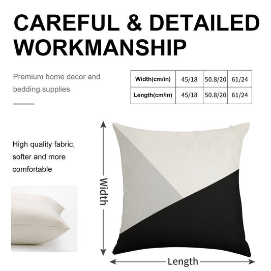 Monochromatic Black White Gray Color Block Linen Throw Pillow Cover