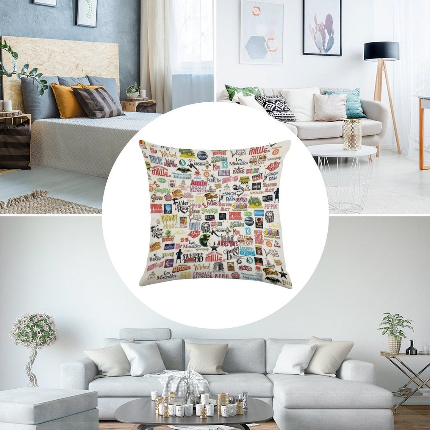 Musical Logos Linen Throw Pillow Cover