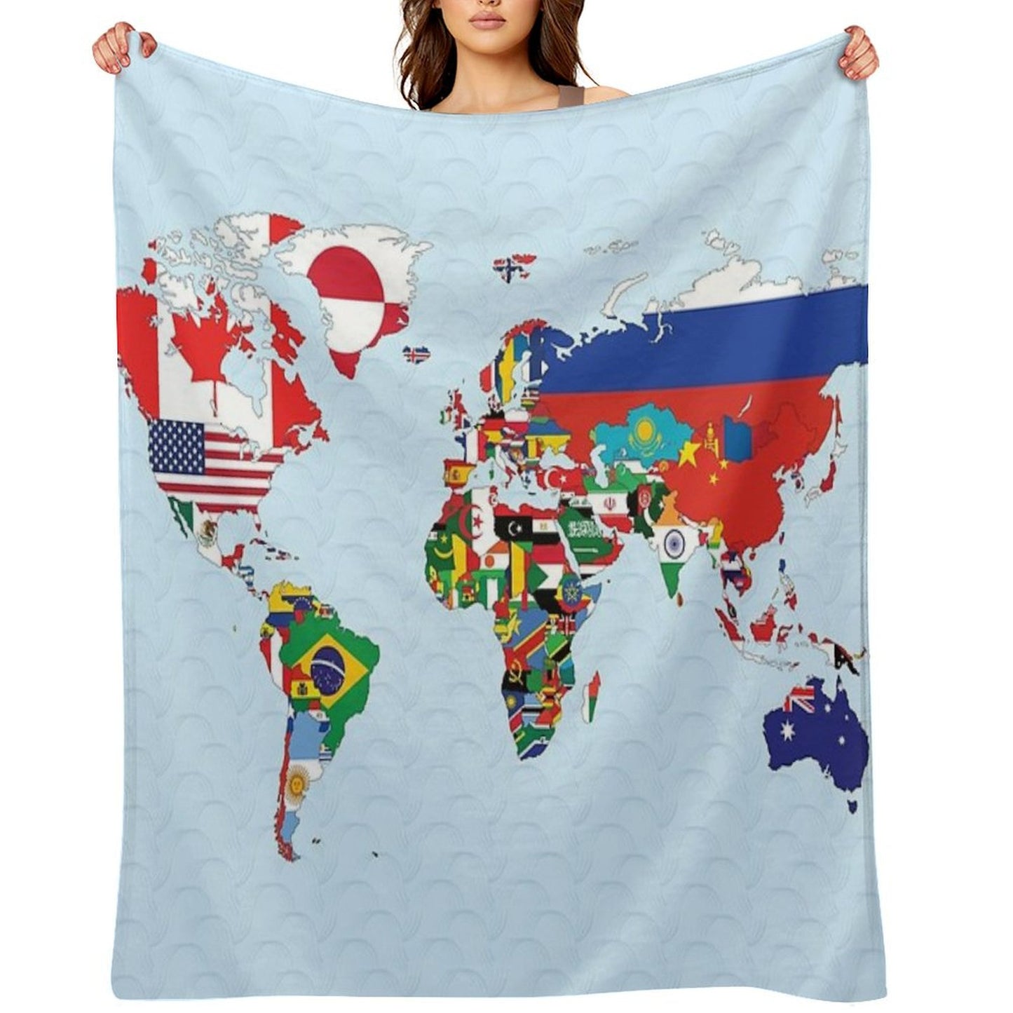 World Map Made Up of Each Countries Flag Throw Blanket