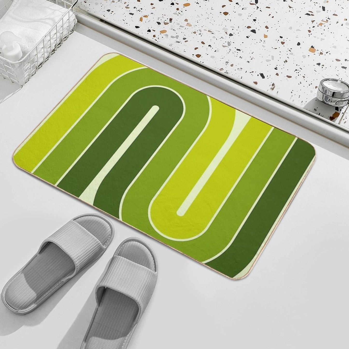 Retro Geometric Double Arch Design Green Bath Mat