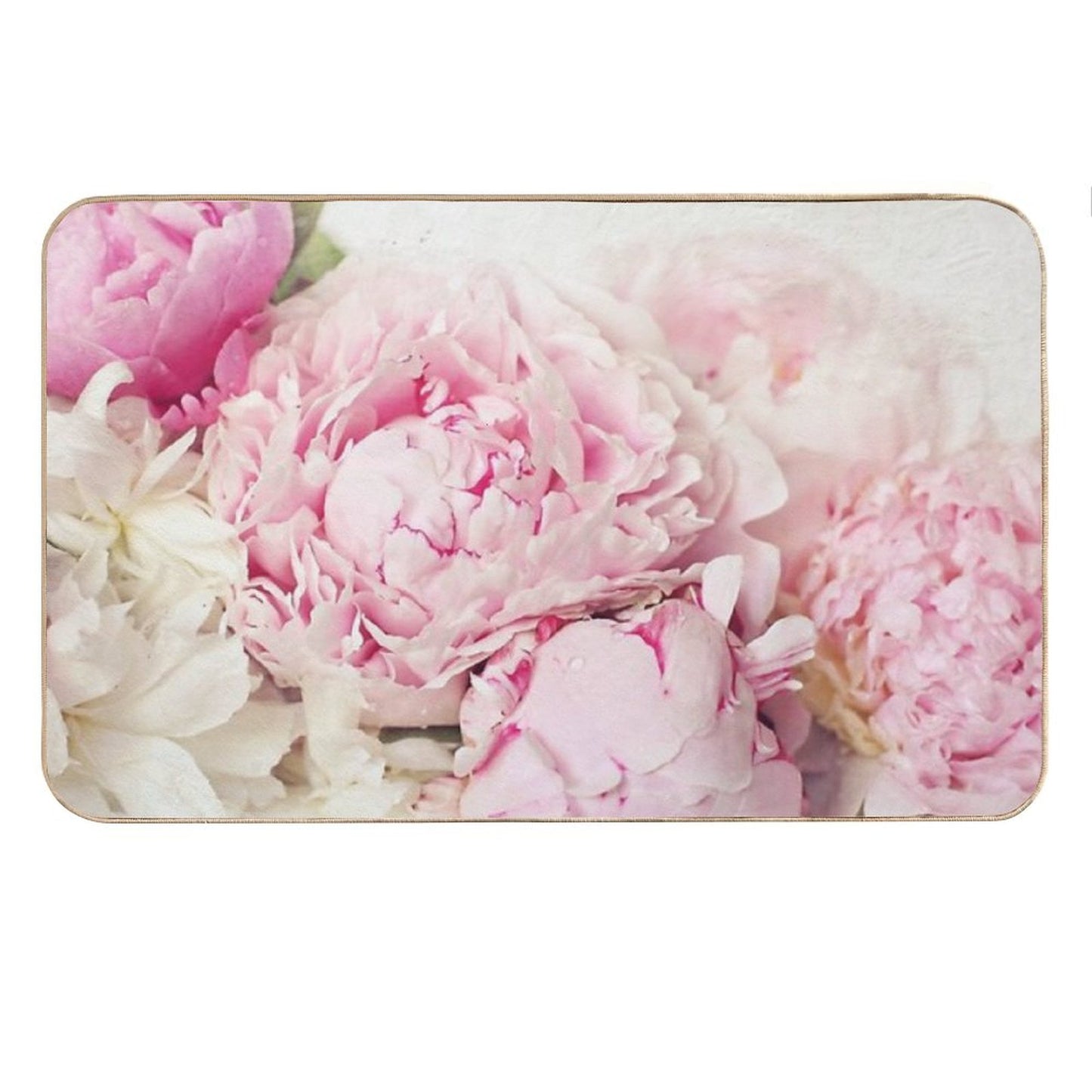 Peonies on White Bath Mat