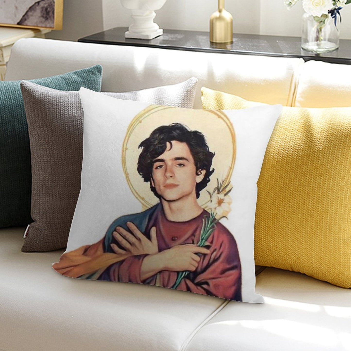 Timothee Chalamet SaintGod Sticker Soft Shrink-Resistant Throw Pillow