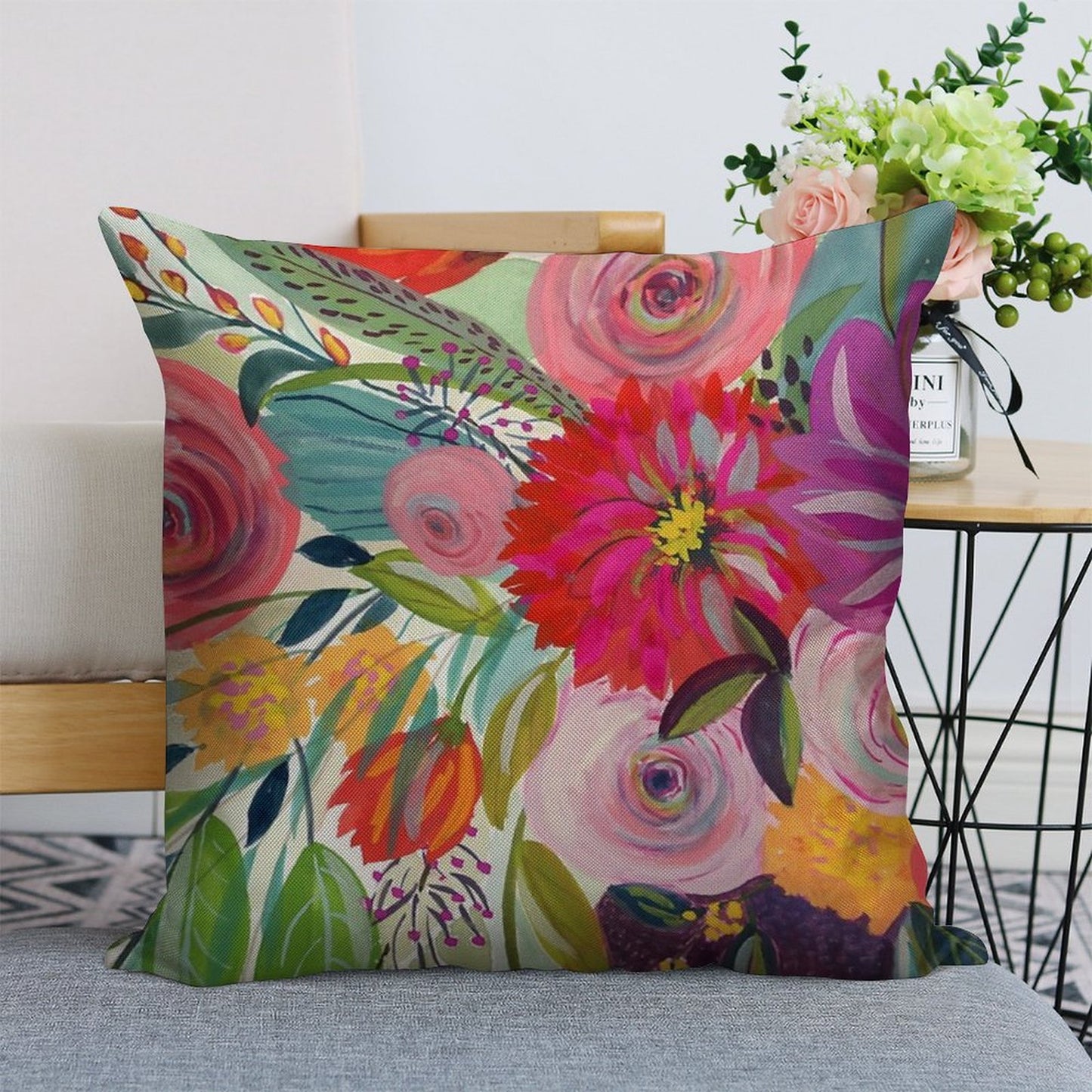 Hope Blooms Linen Throw Pillow Cover