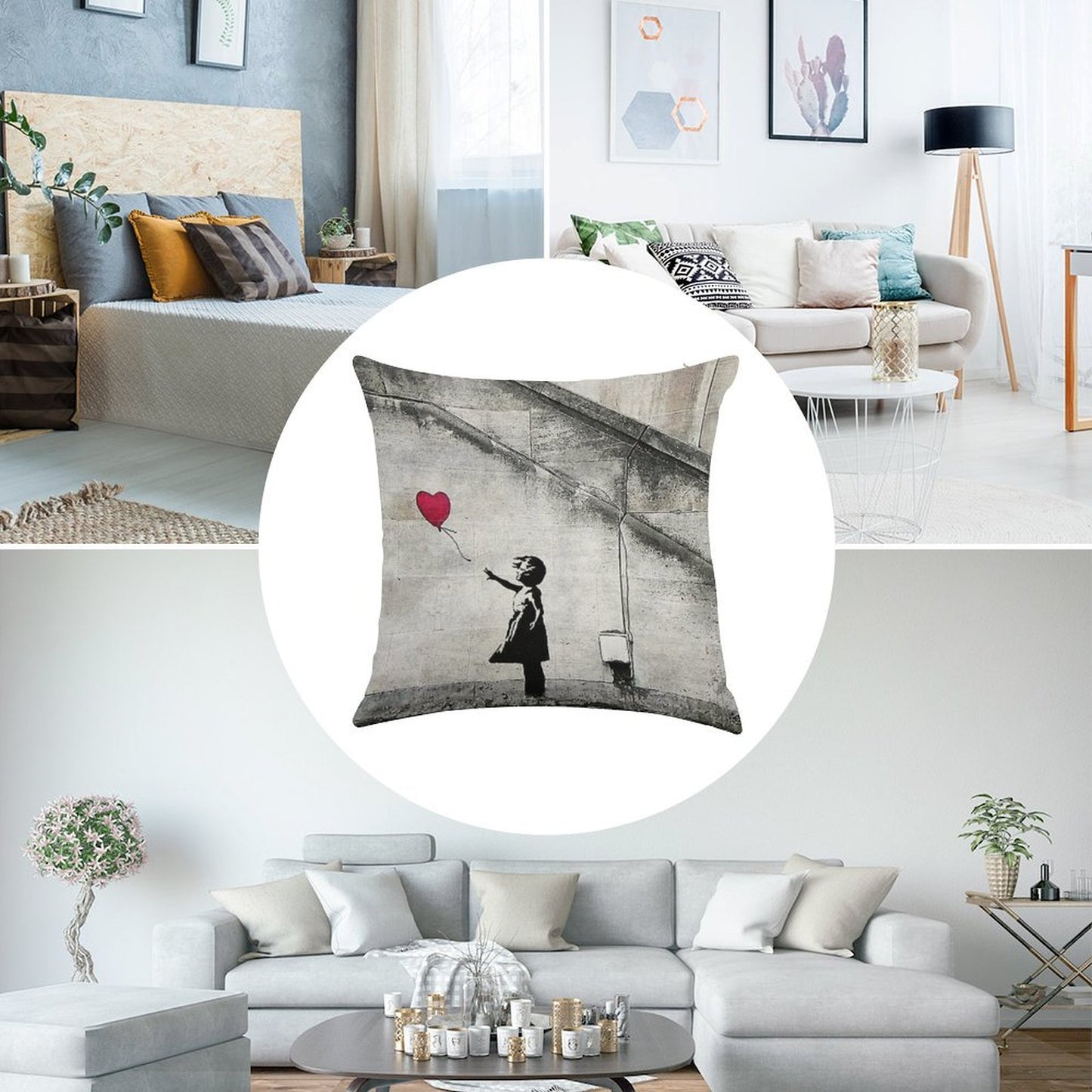 Balloon Girl - There Is Always Hope  Original Mural Banksy Linen Throw Pillow Cover
