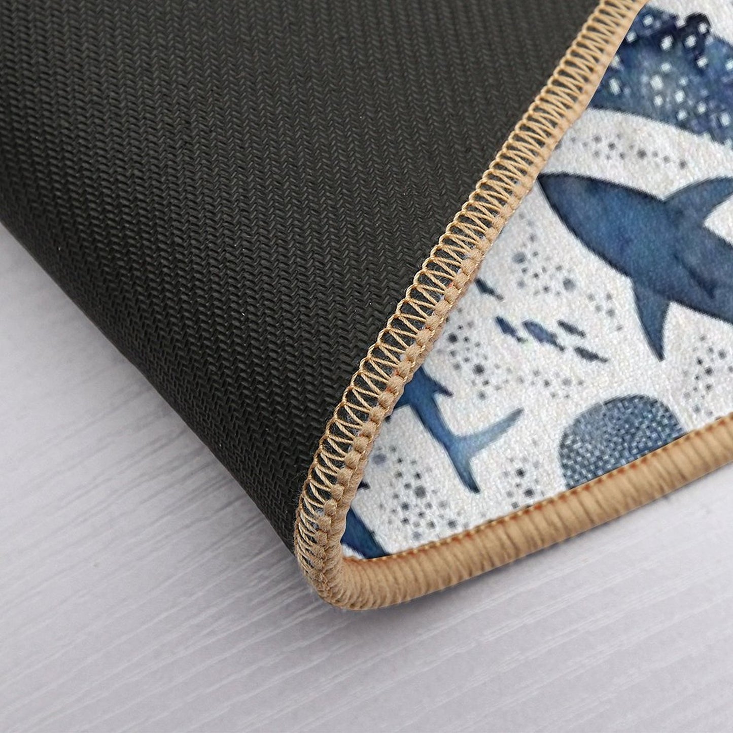 Monochrome Blue Watercolour Shark Ocean on White Bath Mat