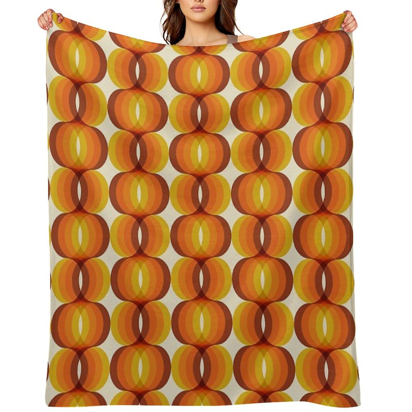 Orange, Brown, And Ivory Retro 1960s Wavy Pattern Throw Blanket