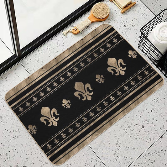 Fleur-de-lis Luxury Ornament - Black And Gold Bath Mat