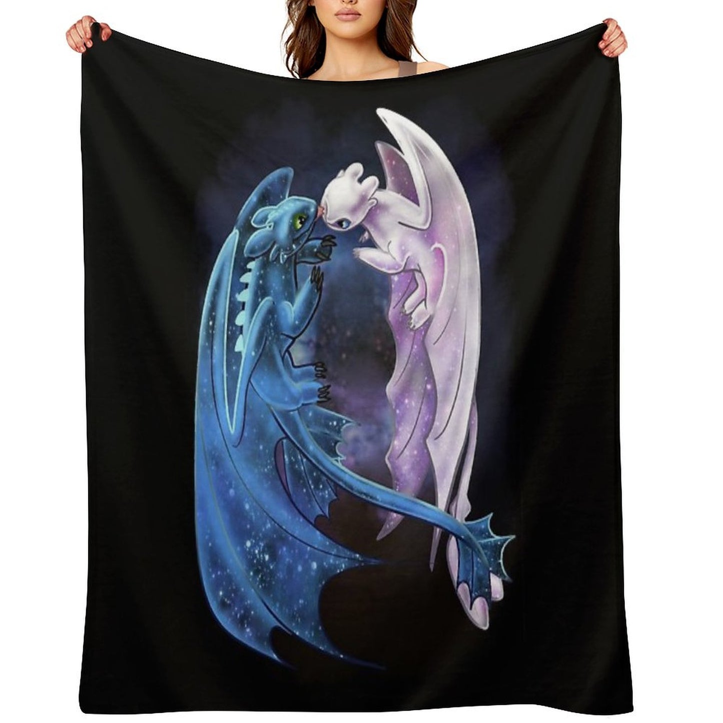 Dragon Heart - Starry Dragons - Toothless And Light Fury Throw Blanket