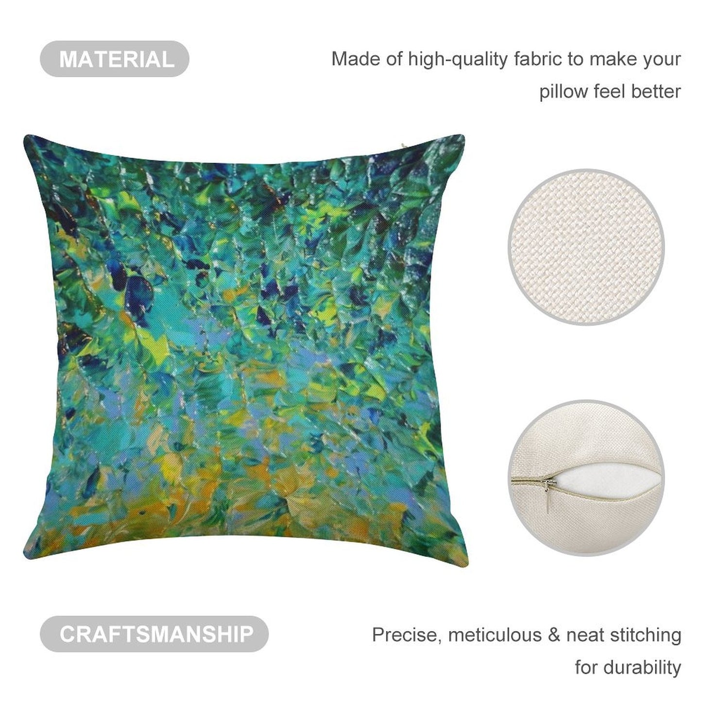 BEAUTY BENEATH THE SURFACE - Stunning Lake Ocean River Water Nature Green Blue Teal Yellow Aqua Abstract Linen Throw Pillow Cover