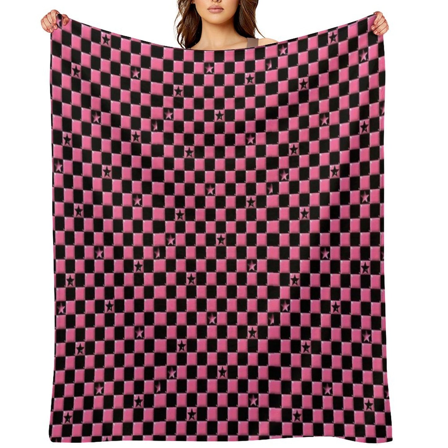 Emo Black And Pink Stars Throw Blanket