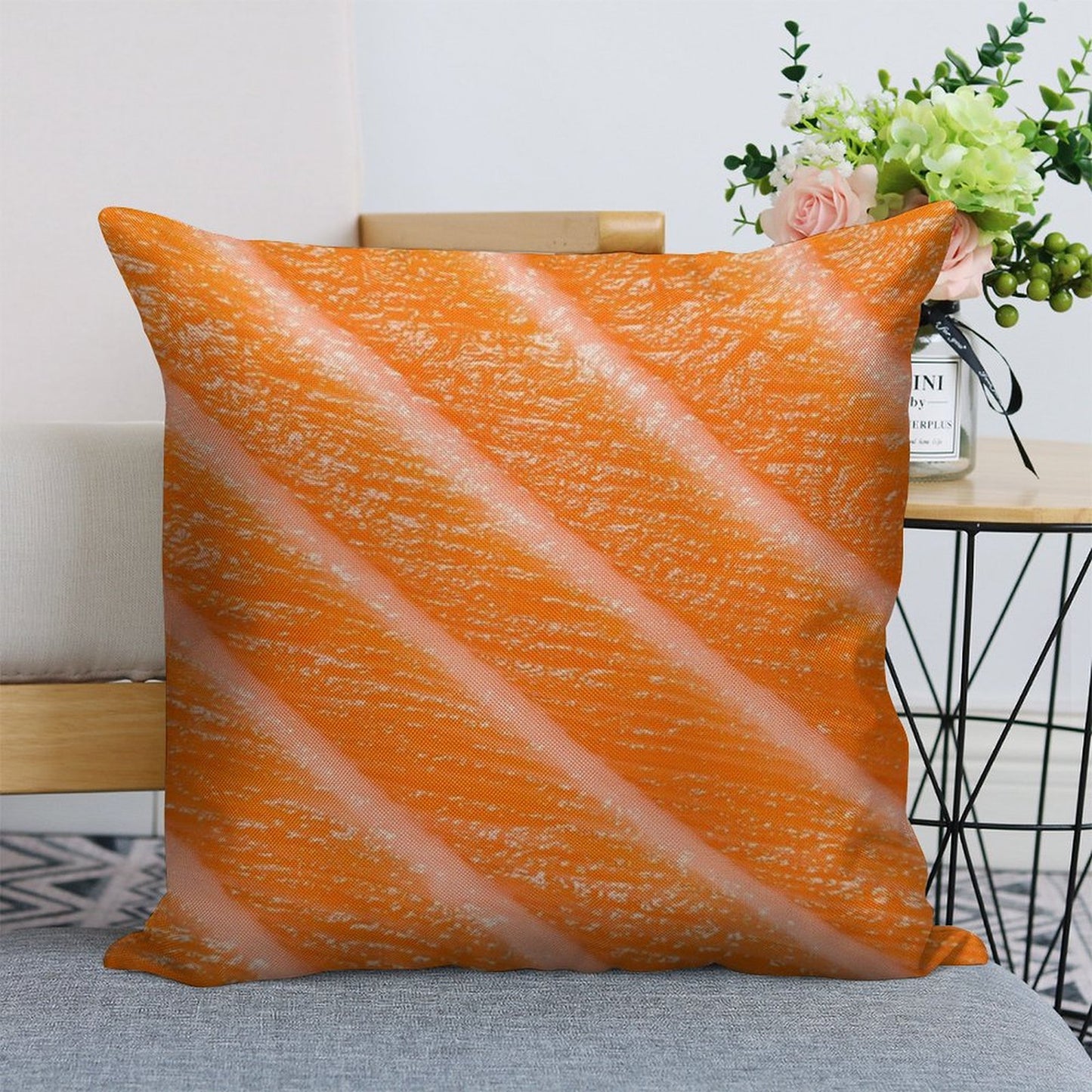 Salmon Sushi Sashimi Linen Throw Pillow Cover