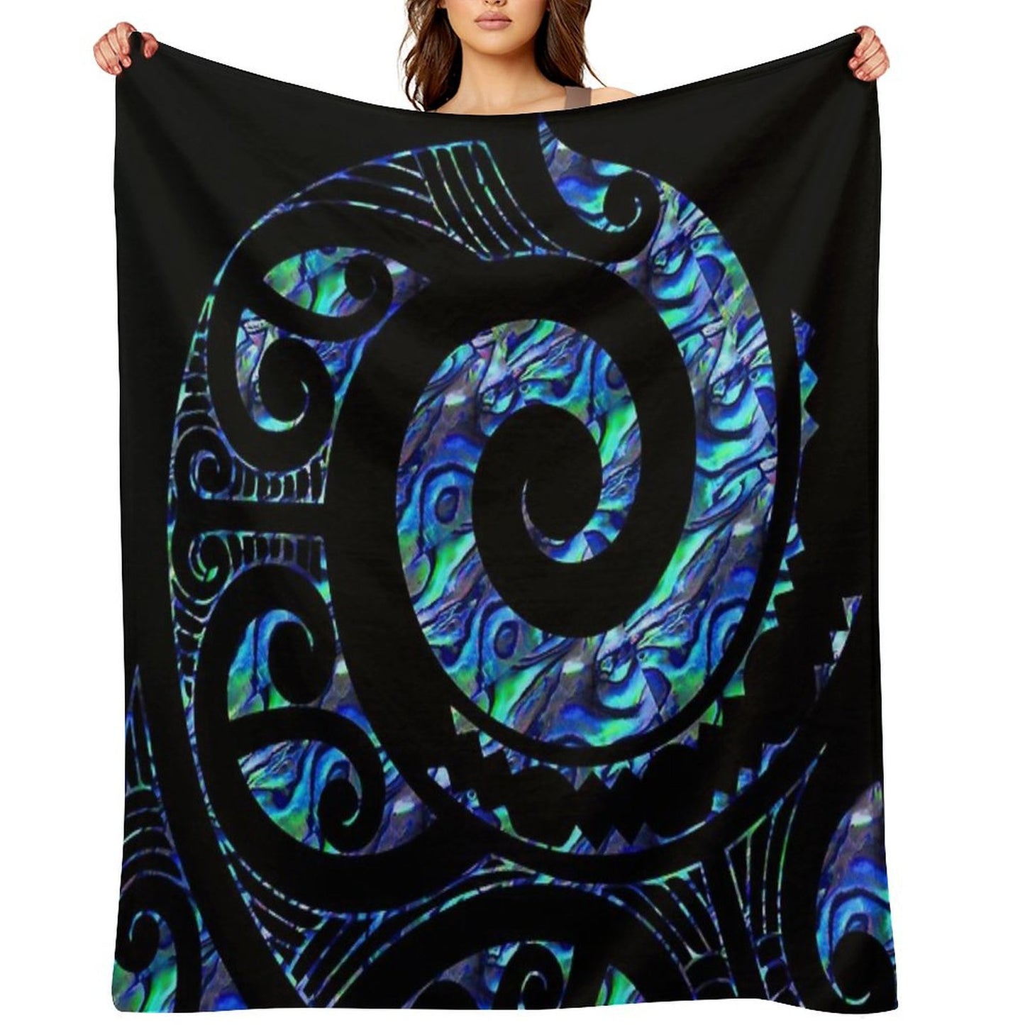 New Zealand Māori Paua Tattoo Koru Design Throw Blanket