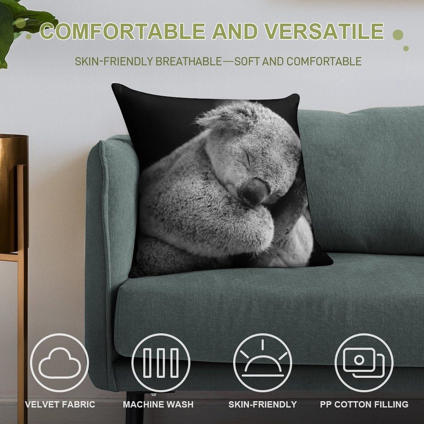 Wake Me Later - Sleeping Koala Soft Durable Construction Throw Pillow