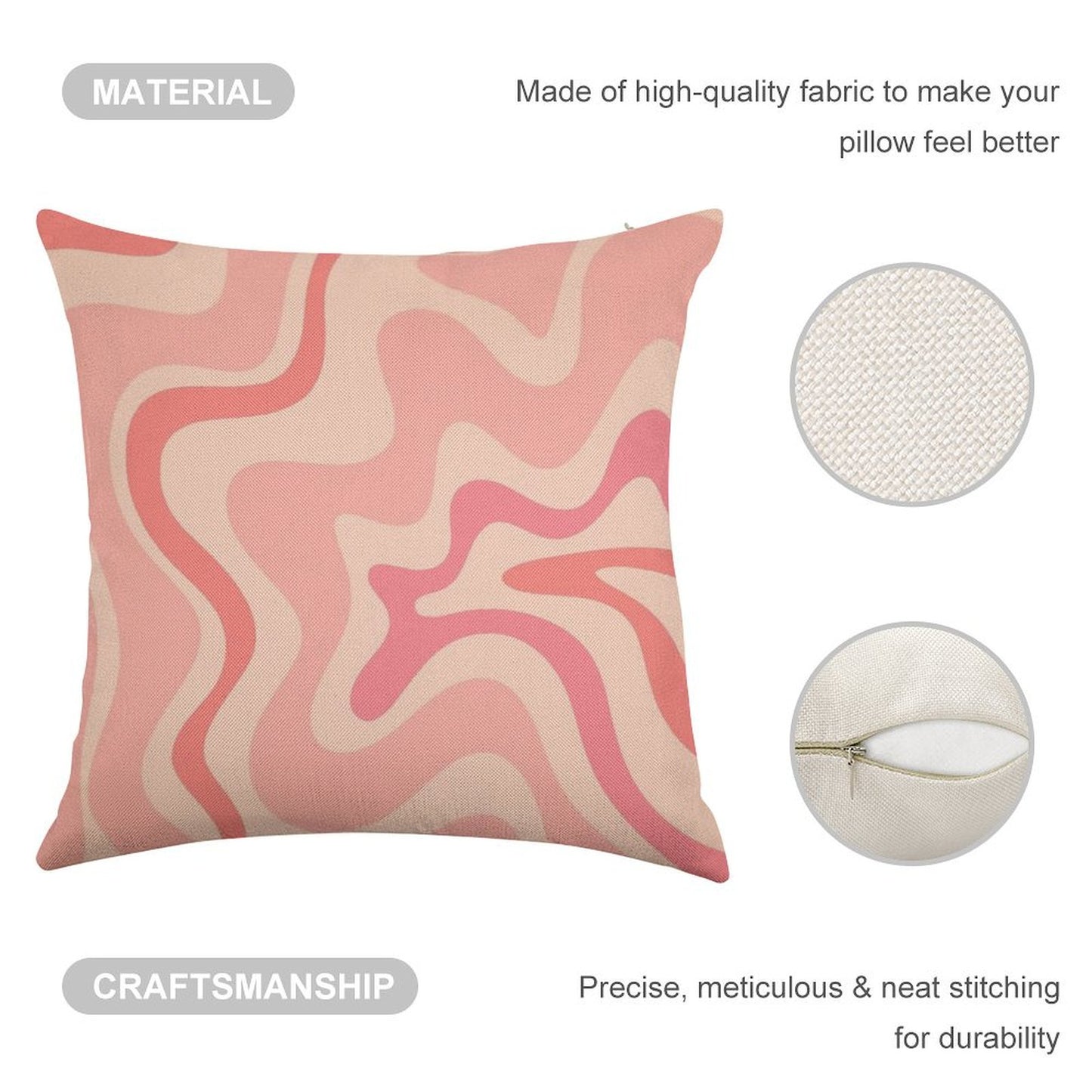 Liquid Swirl Retro Contemporary Abstract in Soft Blush Pink Linen Throw Pillow Cover