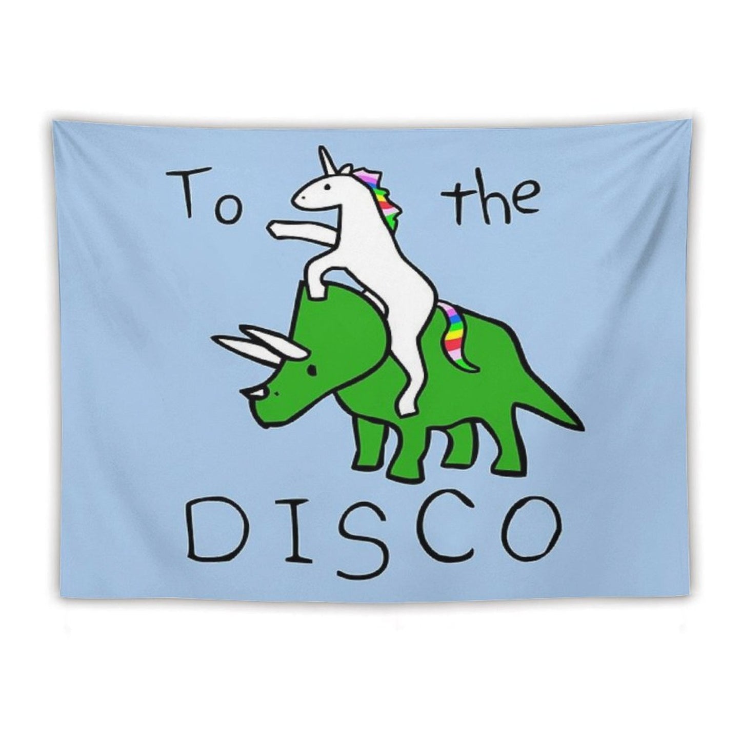 To The Disco (Unicorn Riding Triceratops) Tapestry