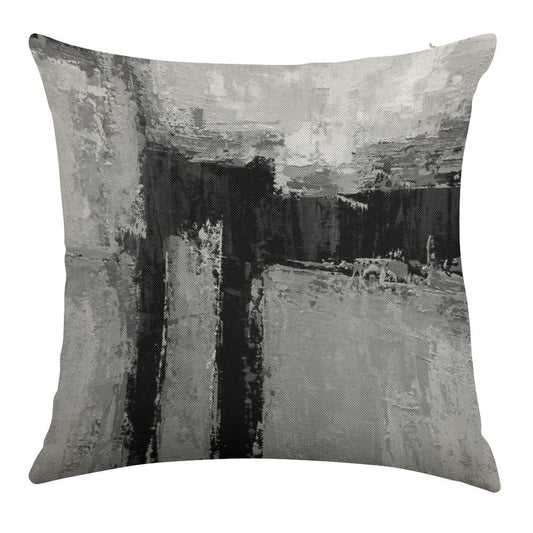 Gray Black Abstract Linen Throw Pillow Cover