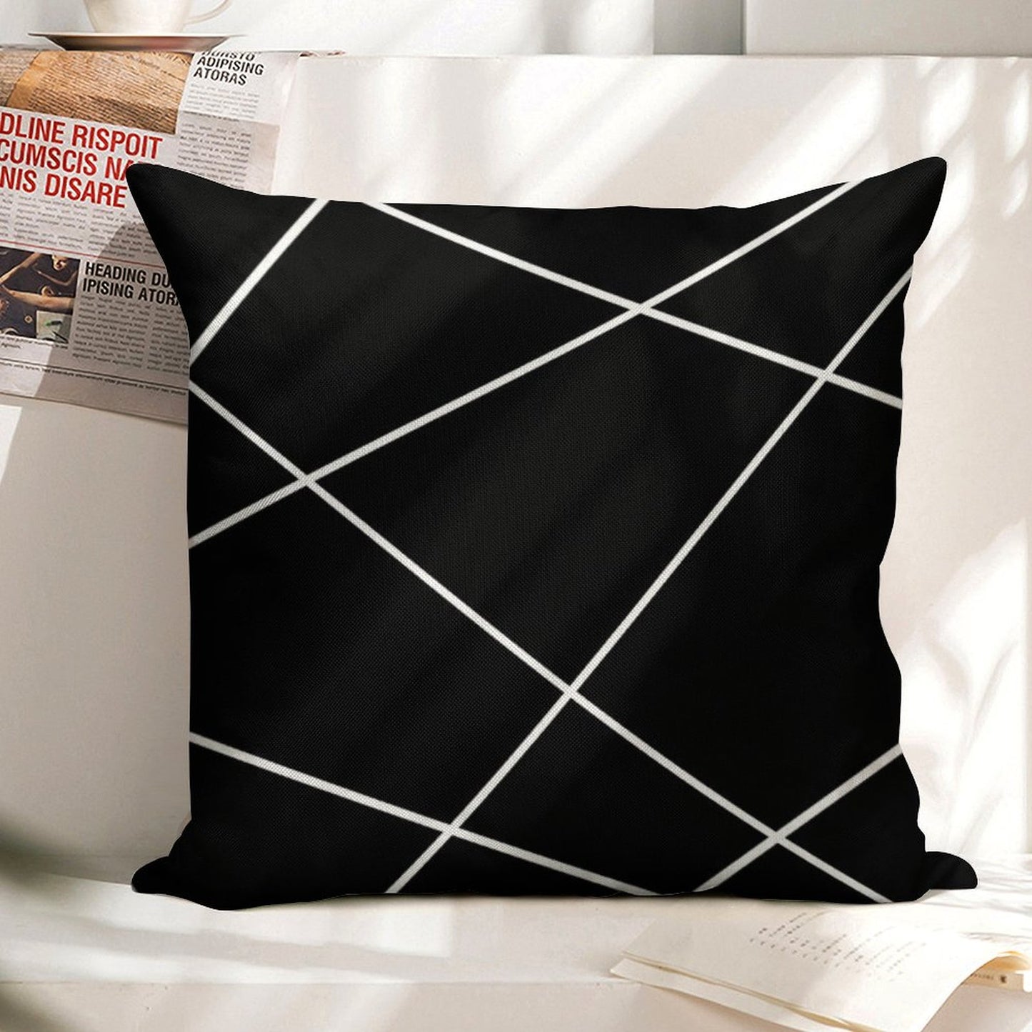 Geometric Abstract - Black And White. Linen Throw Pillow Cover