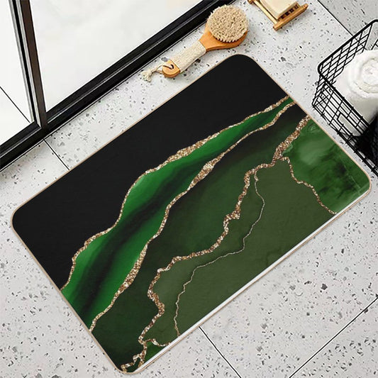 Emerald Green Faux Malachite Marble Bath Mat