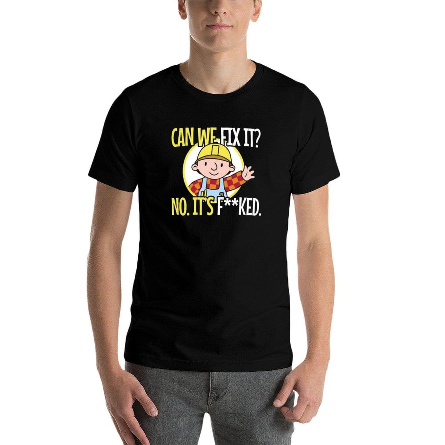 Can We Fix It Funny Repair Man Heathered Texture T-Shirt