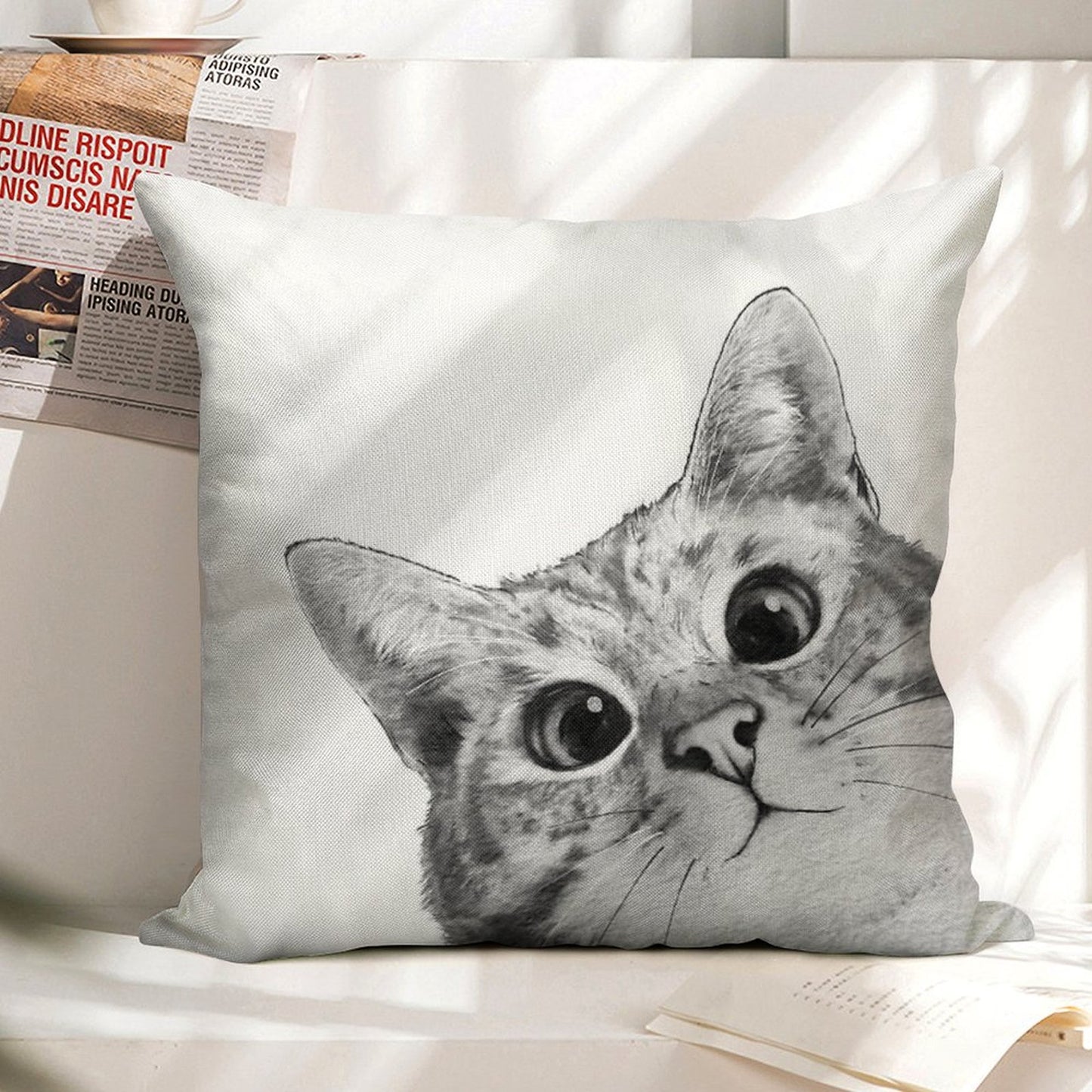 Sneaky Cat Linen Throw Pillow Cover