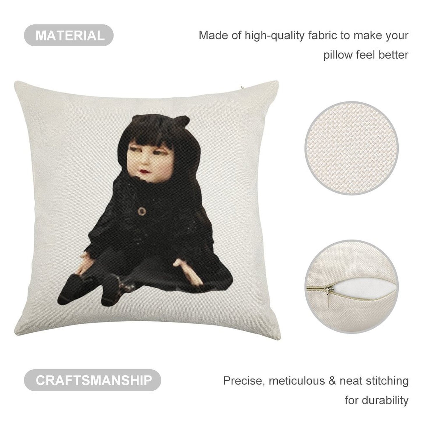 Nadja Doll Linen Throw Pillow Cover