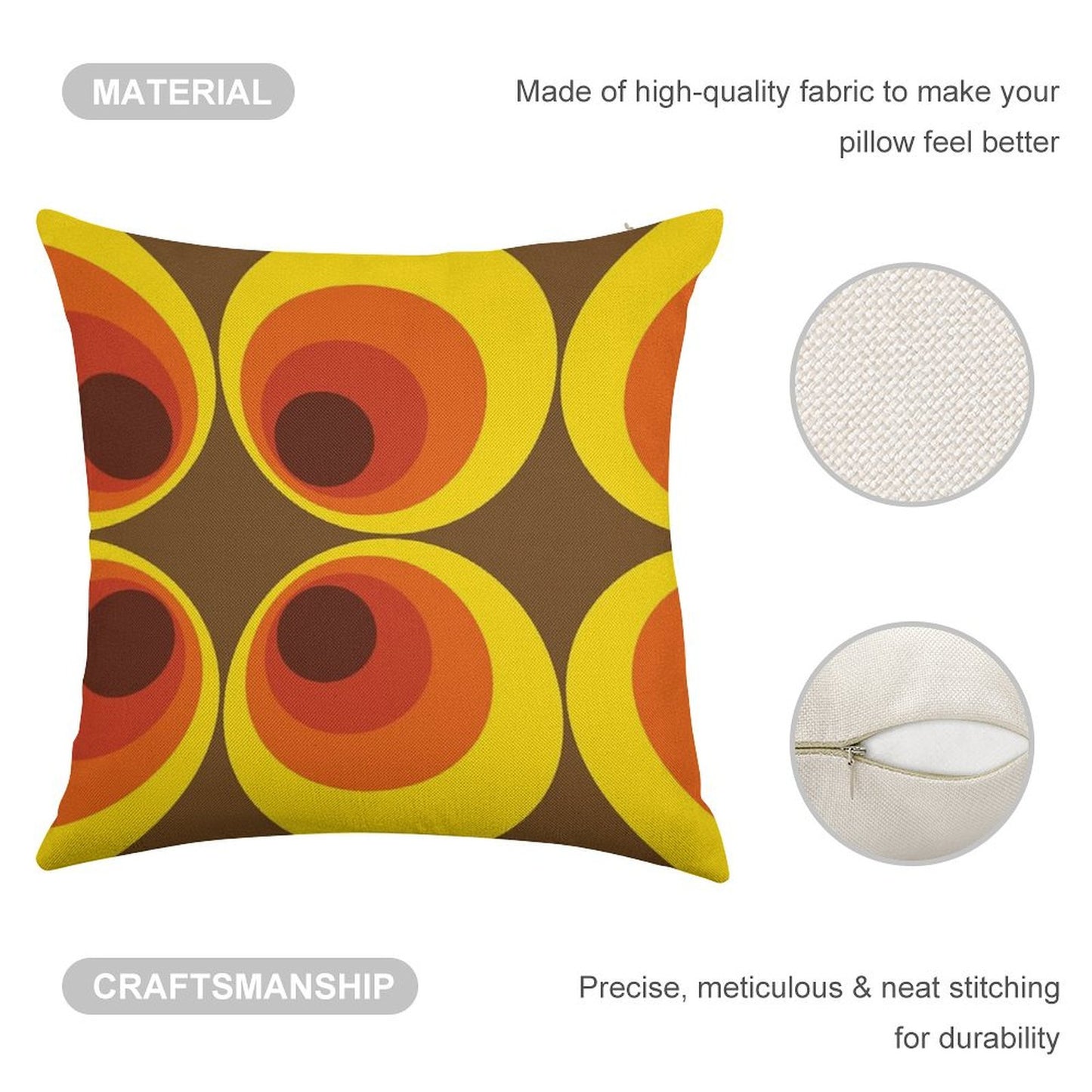 70s, 80s Funky Vintage Circle Pattern Linen Throw Pillow Cover