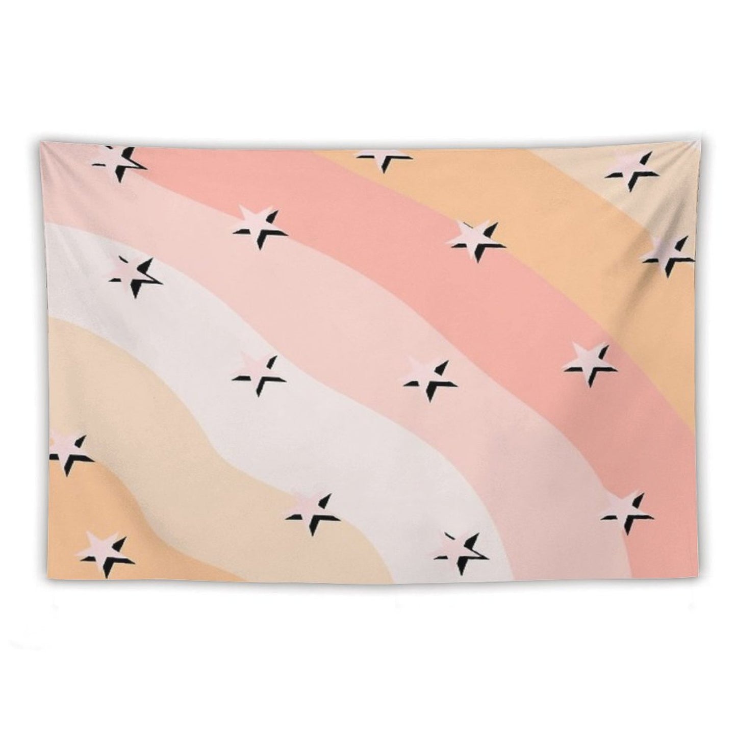 Peach Clouds & Stars Striped Pattern Tapestry