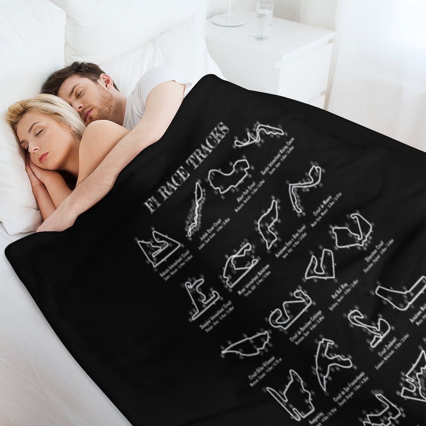 F-1 Race Tracks Vertical (White Stencil - No Background) Throw Blanket
