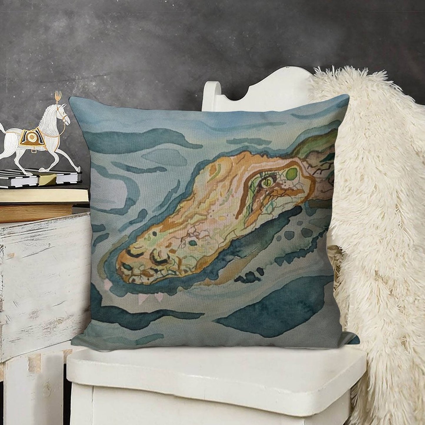 Moe's Gator Linen Throw Pillow Cover