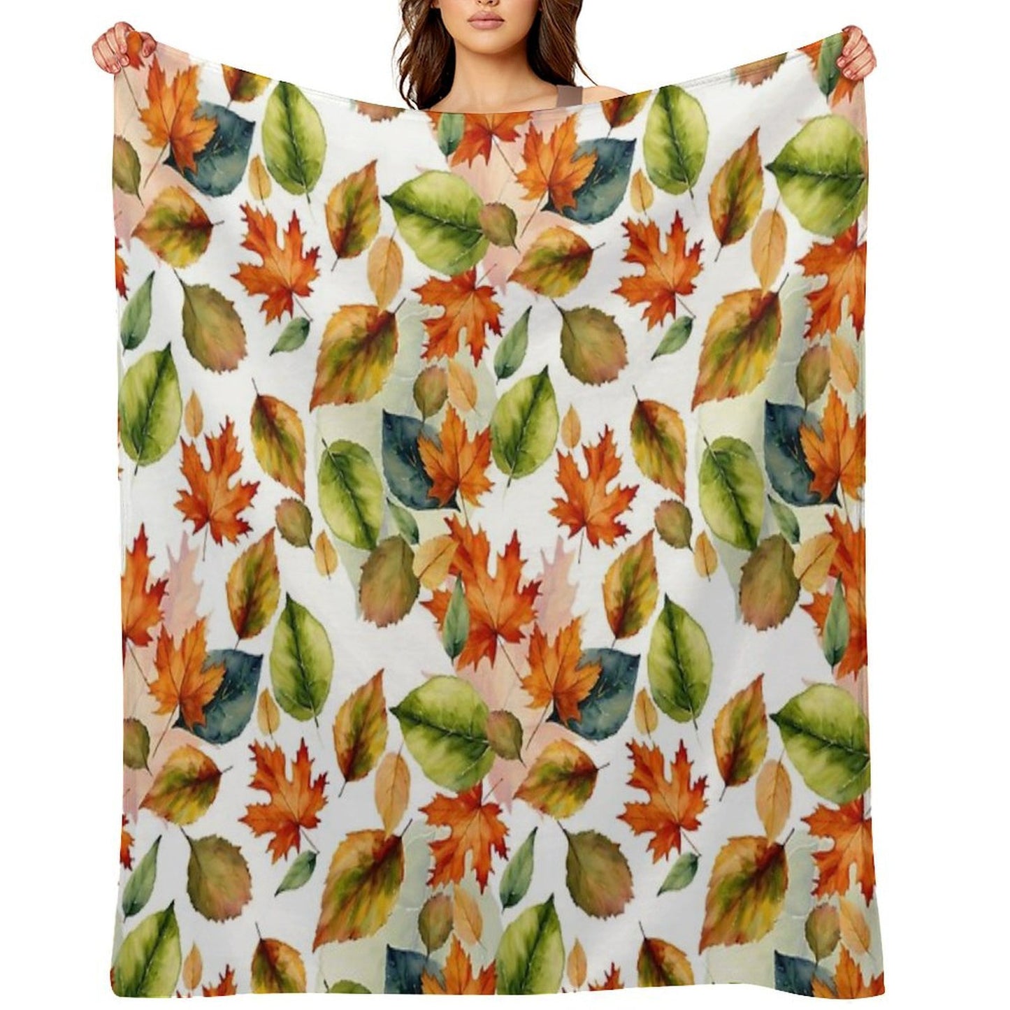 Watercolor Pattern, Autumn Leaves,Nature Inspired Throw Blanket