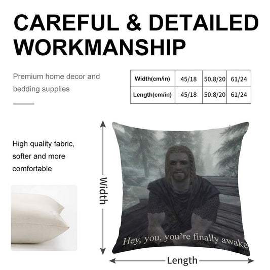 Hey You’re Finally Awake Linen Throw Pillow Cover