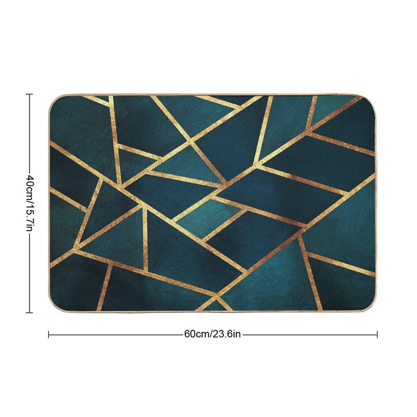 Midnight Green Gold Stone Geometric Bath Mat