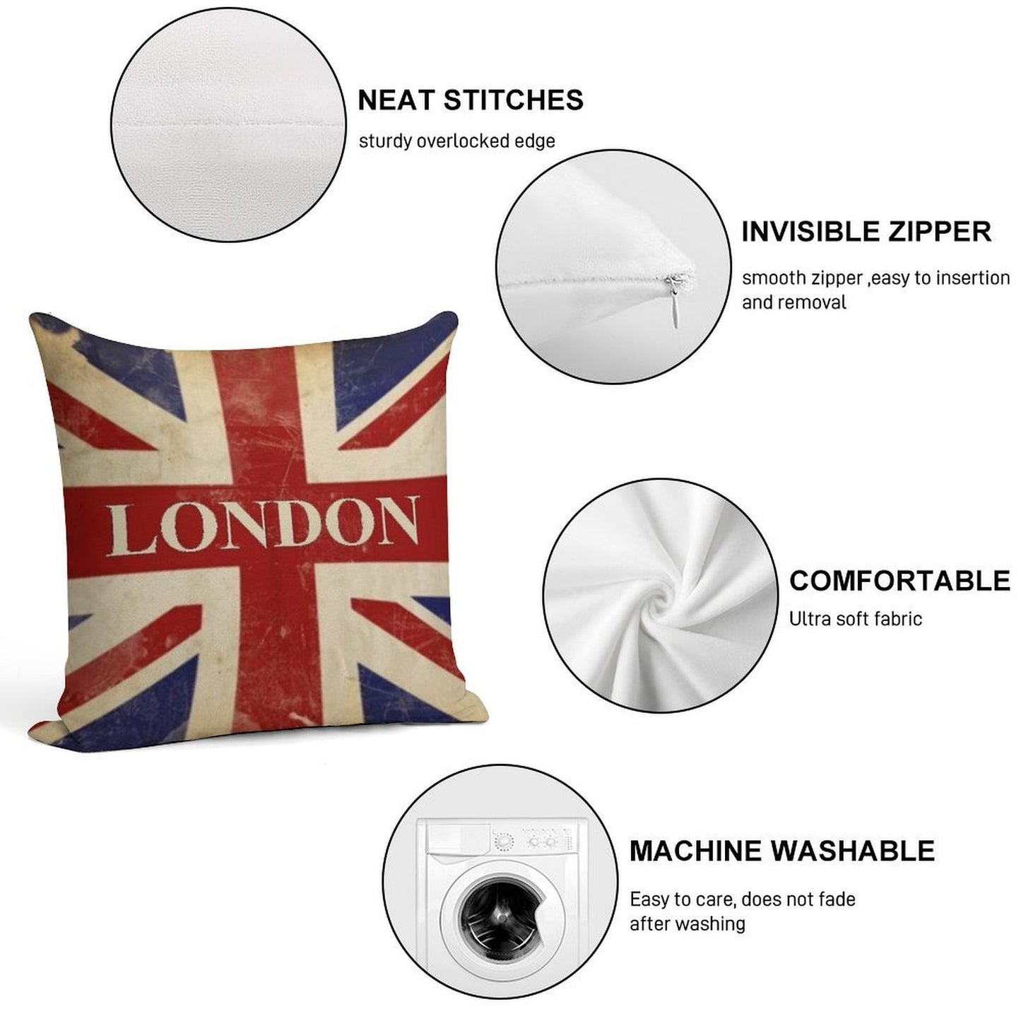 London - Union Jack - I Love London Soft Anti-Pilling Throw Pillow