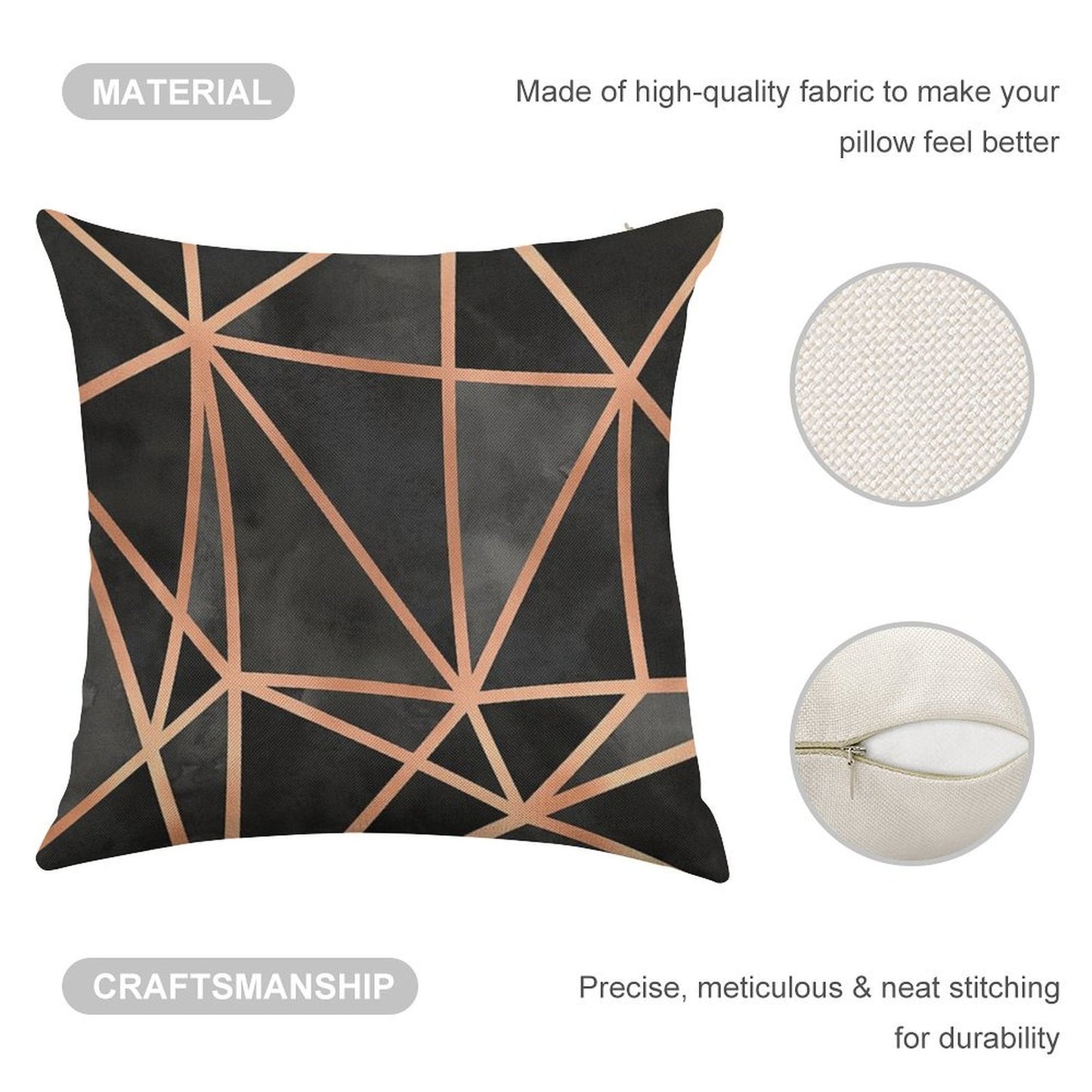 Black And Copper Geo Linen Throw Pillow Cover