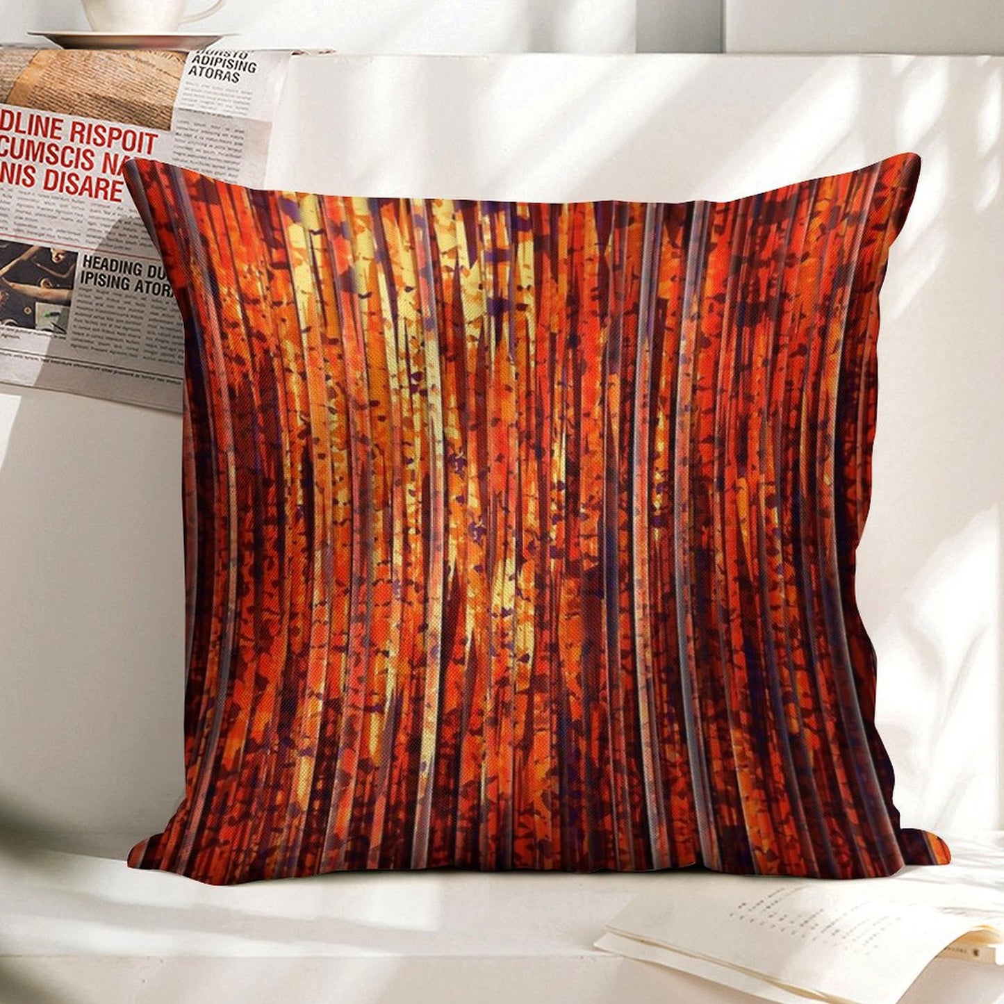 Abstract Orange Stripes Linen Throw Pillow Cover