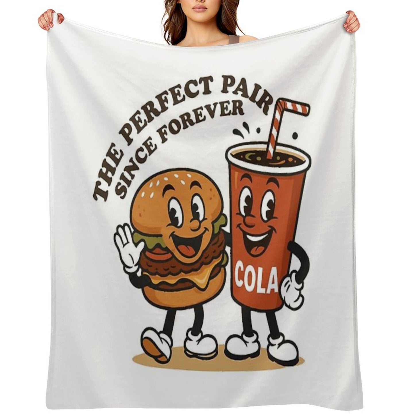 The Perfect Pair Since Forever – Retro Burger & Cola Mascots Throw Blanket