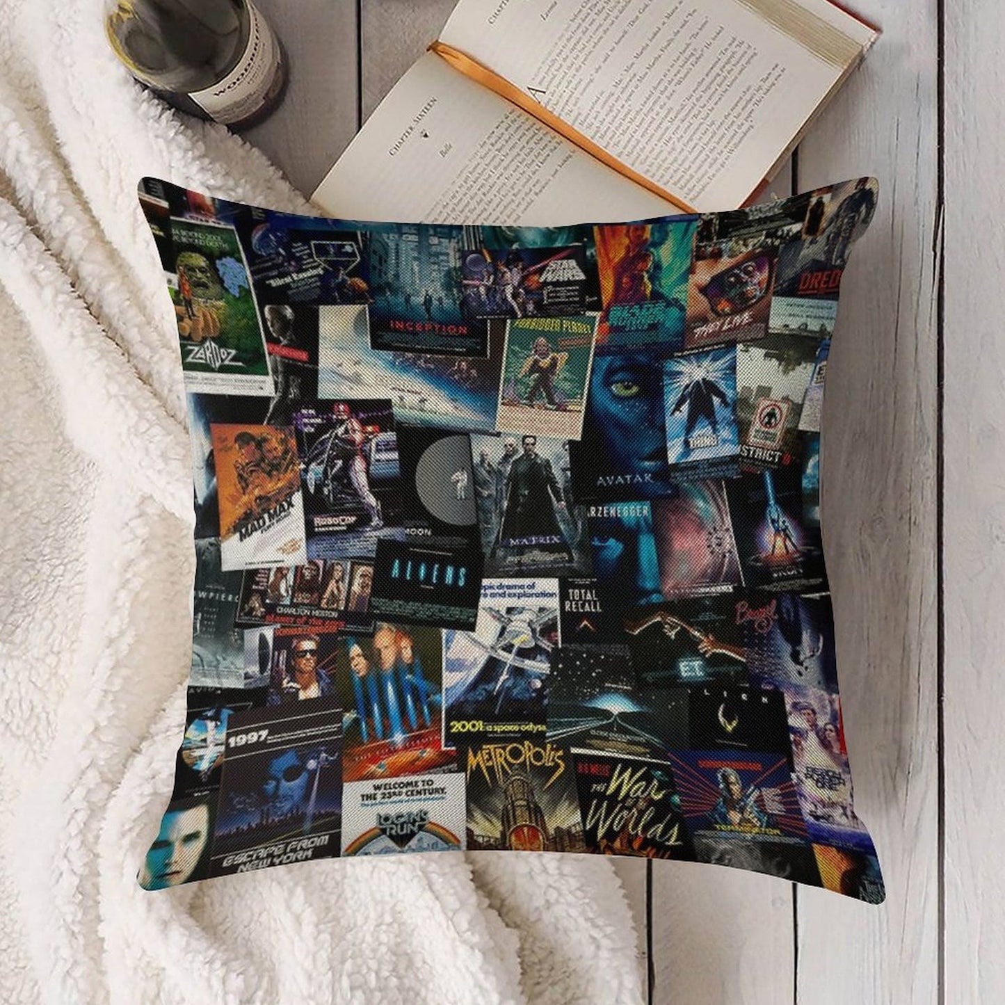 Sci-Fi Movie Posters Linen Throw Pillow Cover