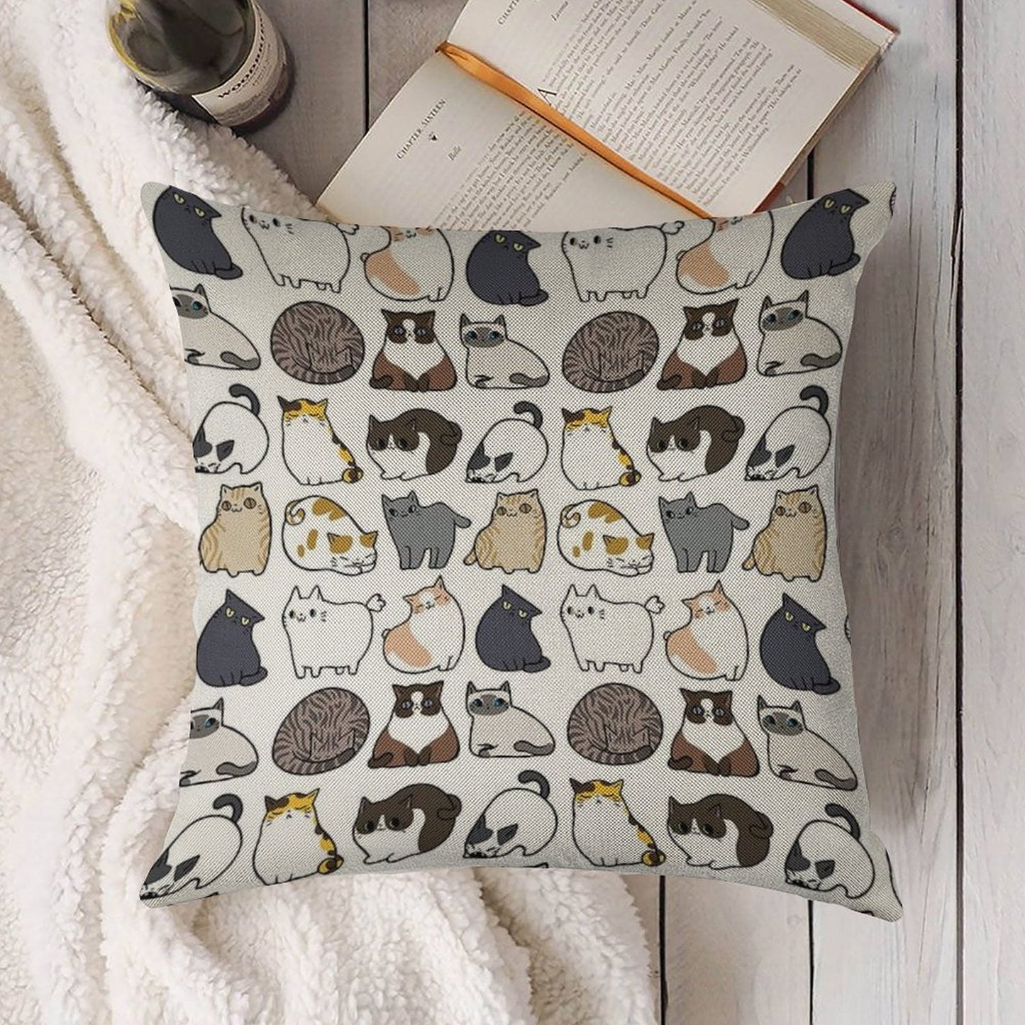 Cats Cats Cats Linen Throw Pillow Cover