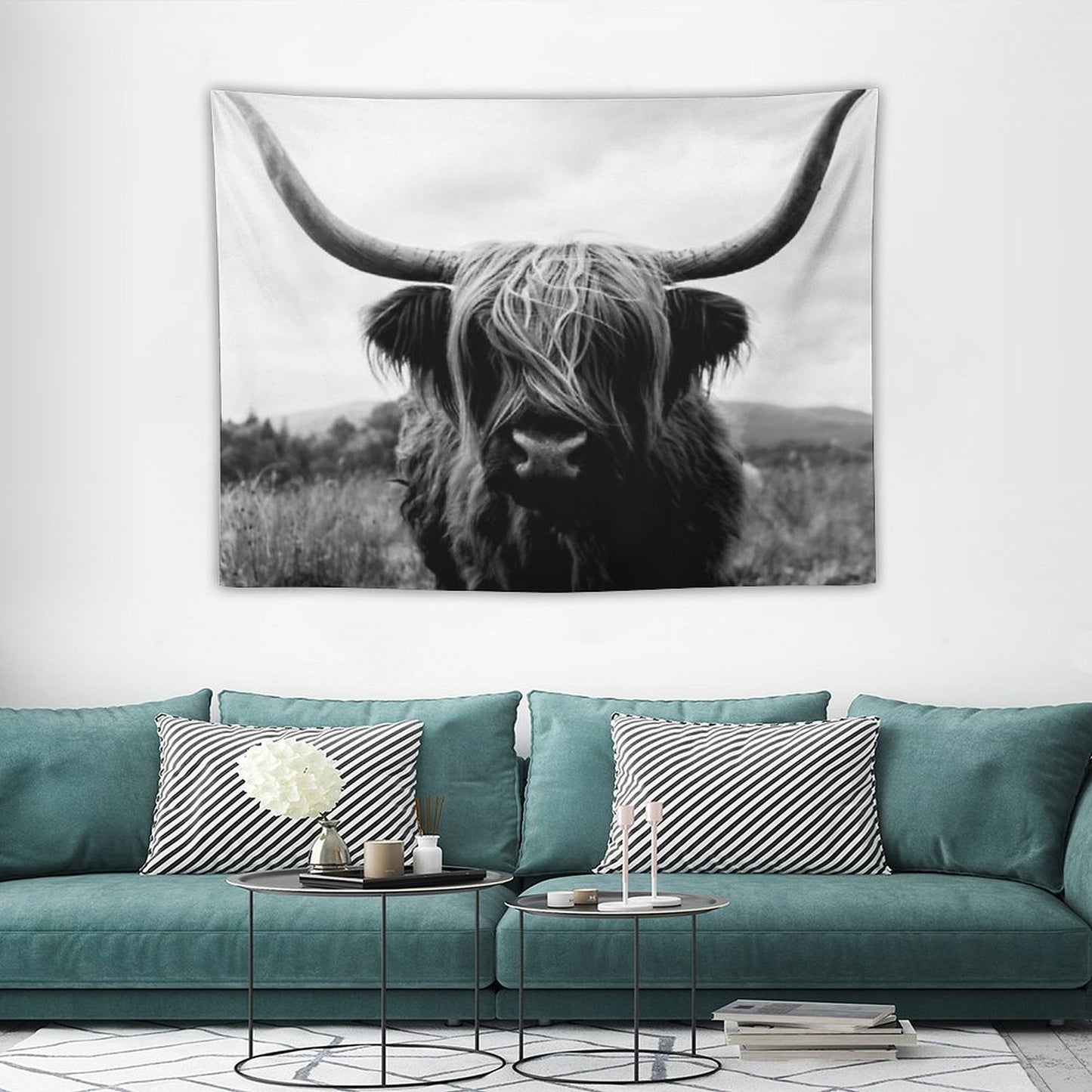 Scottish Highland Cattle - Black And White Animal Photography Tapestry