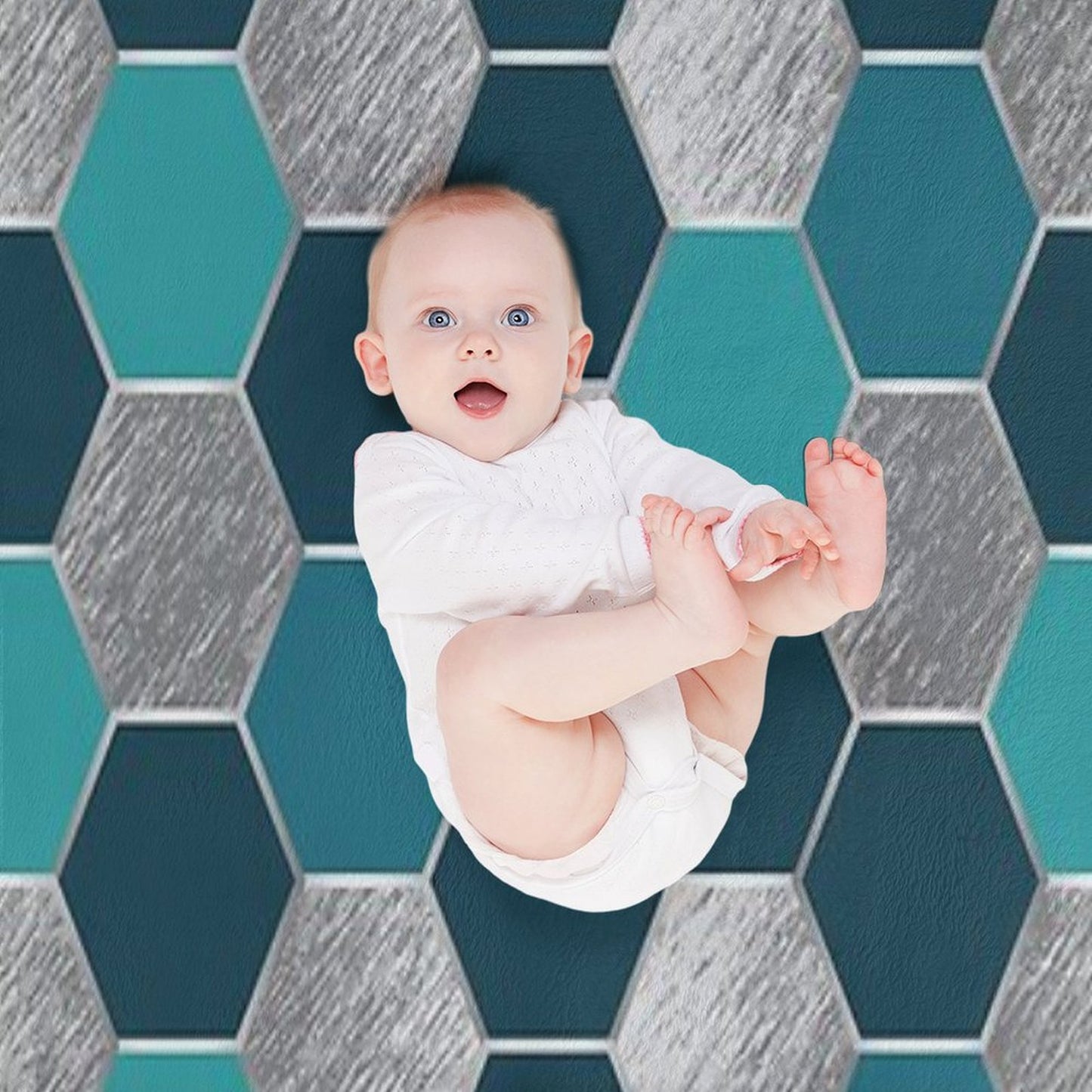 Metal Silver And Teal Geometric Hexagon Pattern Throw Blanket