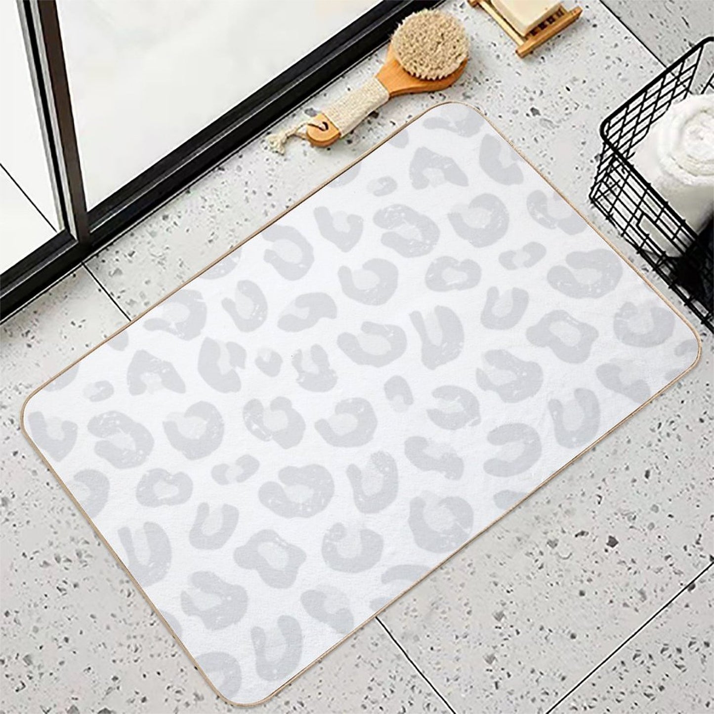 Leopard Print - Silver Gray And White Bath Mat