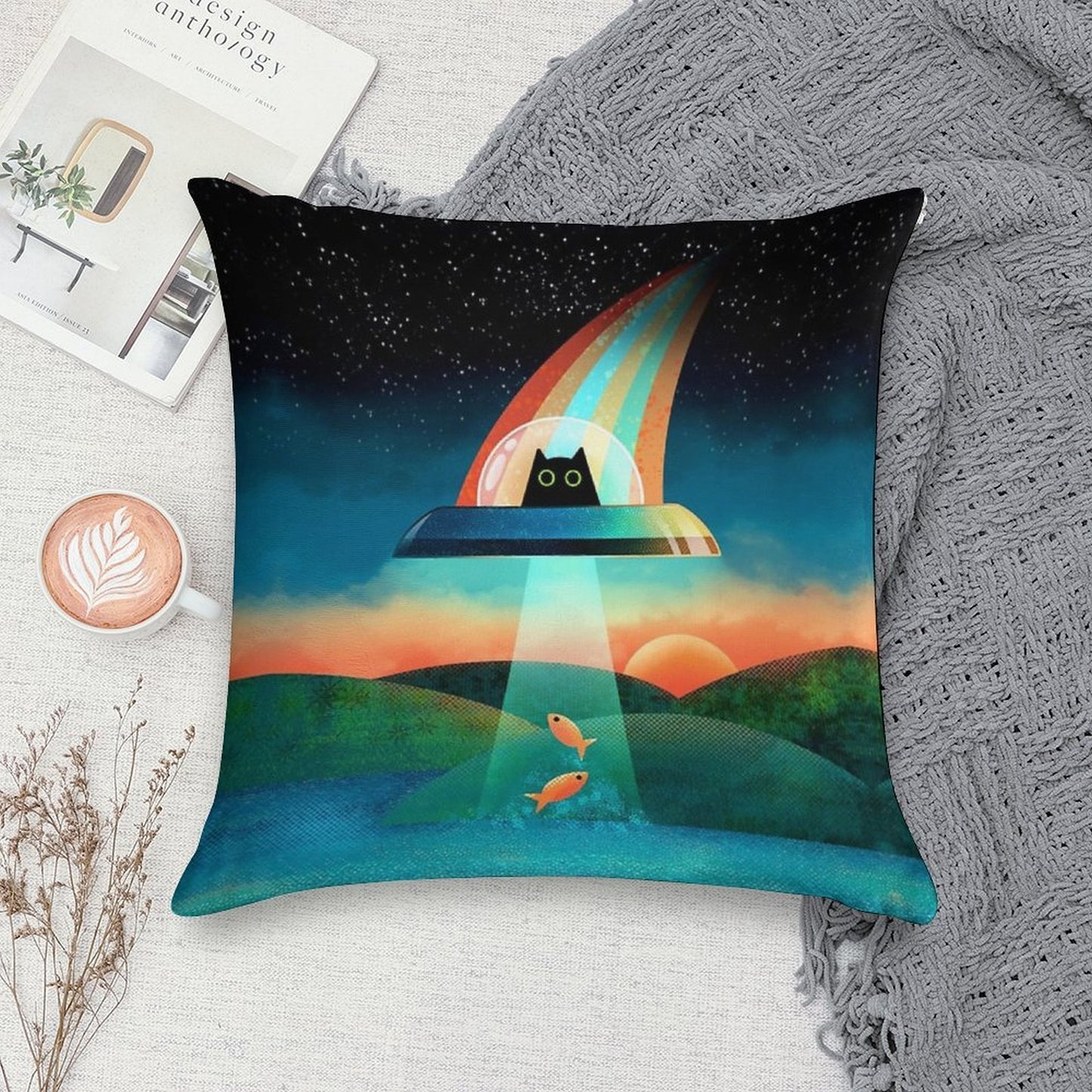 The Purrfect Alien Soft Hidden Zipper Throw Pillow