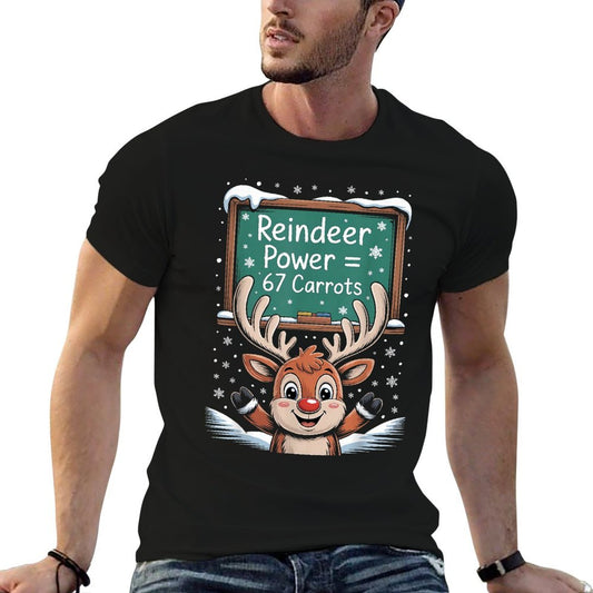 Six Seven Funny Reindeer Power Equals Meme 67 Funny Number Moisture-wicking T-Shirt