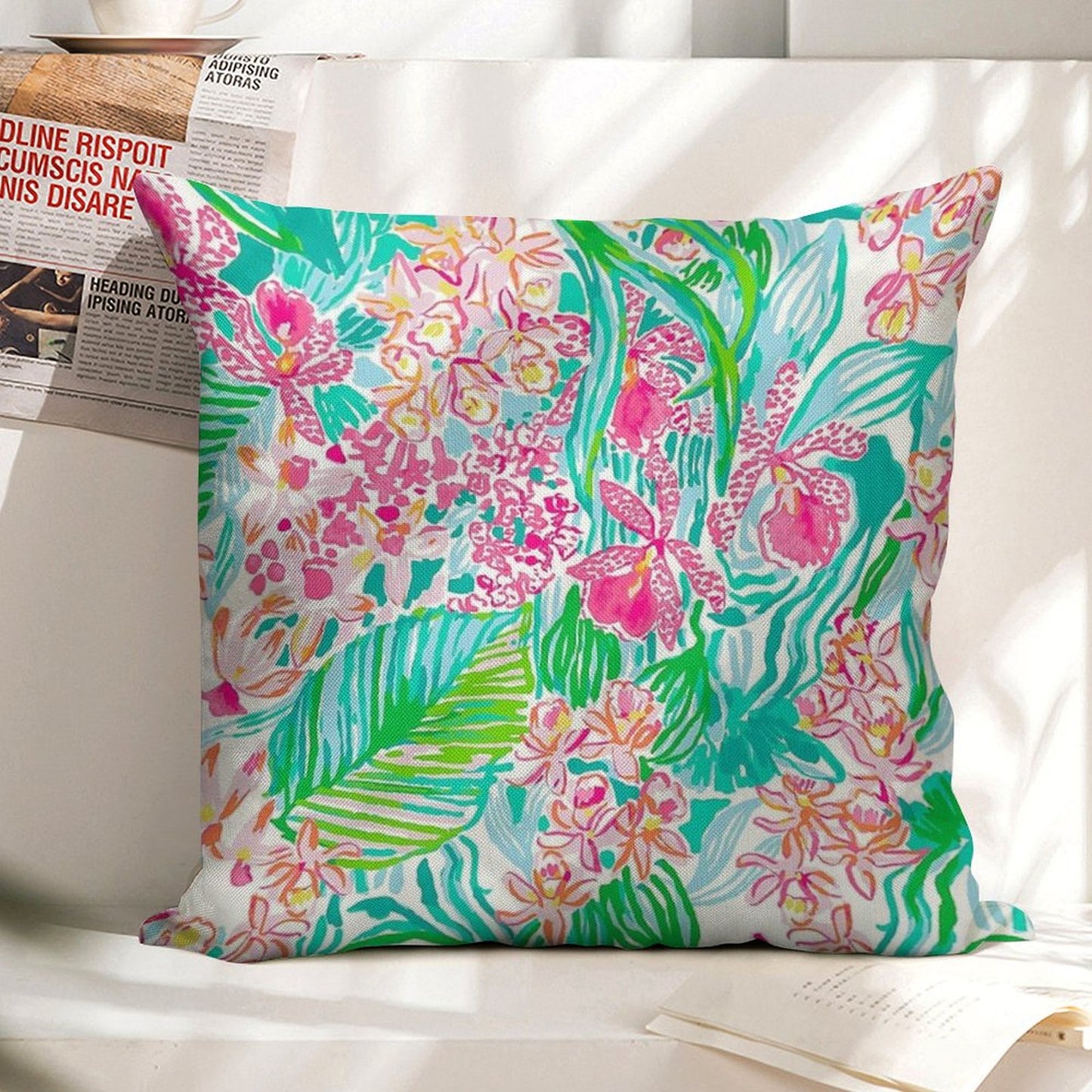 Orchid Summer Linen Throw Pillow Cover