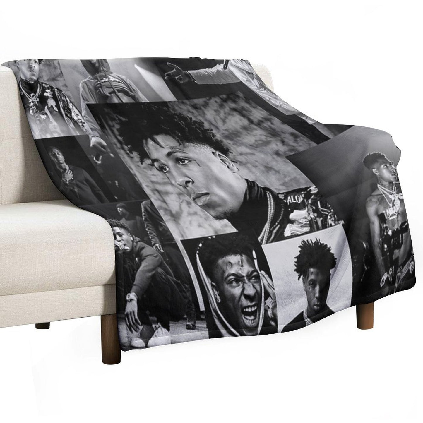 Youngboy B&W Never Broke Again Collage Throw Blanket
