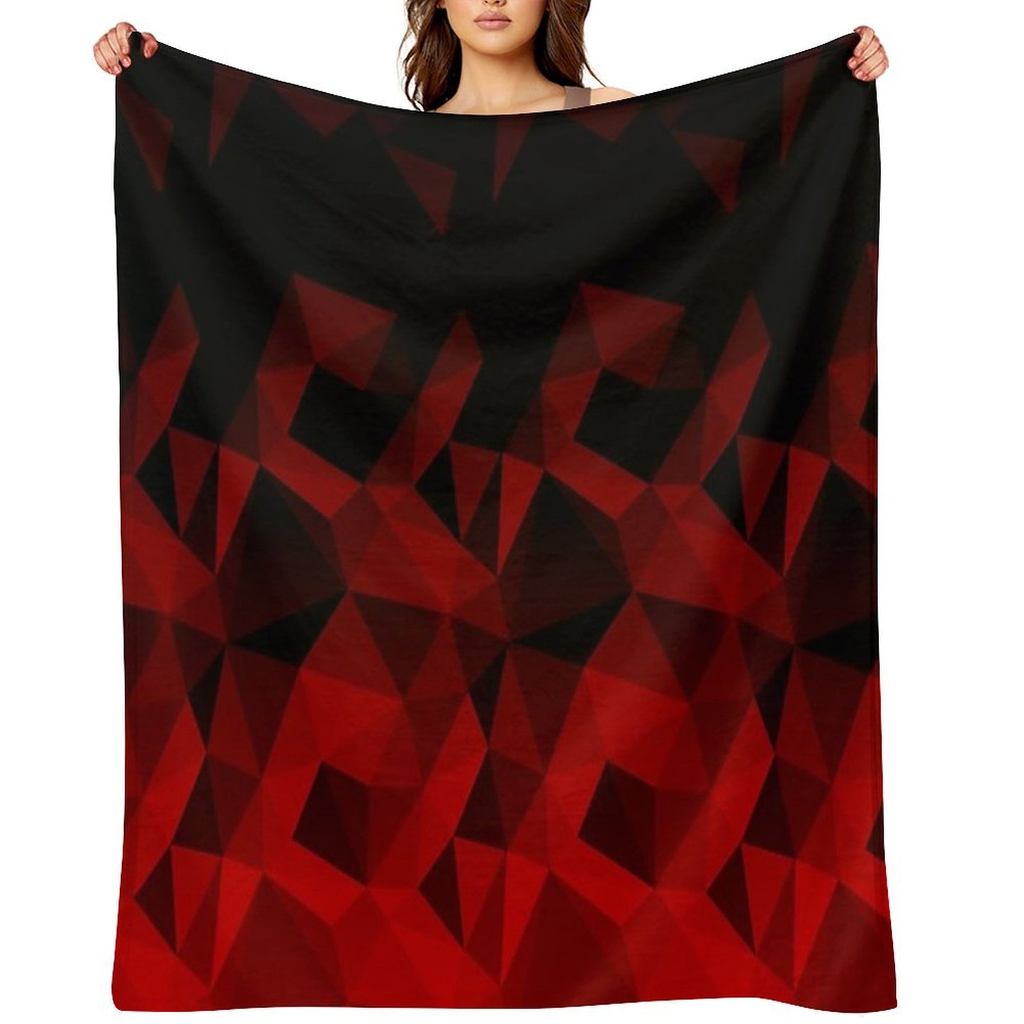 Abstract Polygonal Pattern .Red, Black Triangles. Throw Blanket