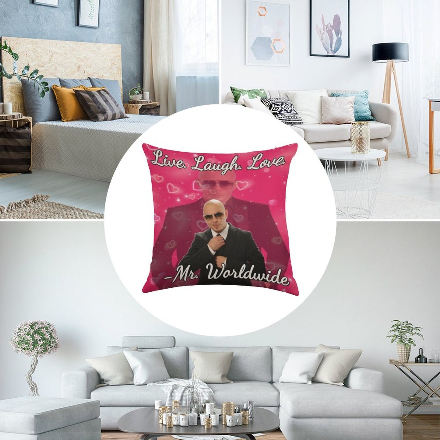 Mr Worldwide Live. Laugh. Love. Linen Throw Pillow Cover