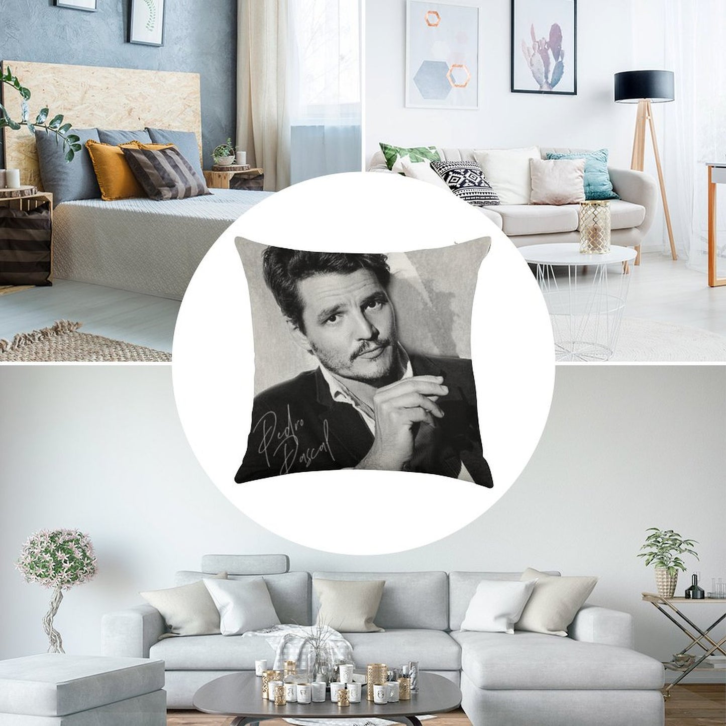 Pedro Pascal - BW III Linen Throw Pillow Cover